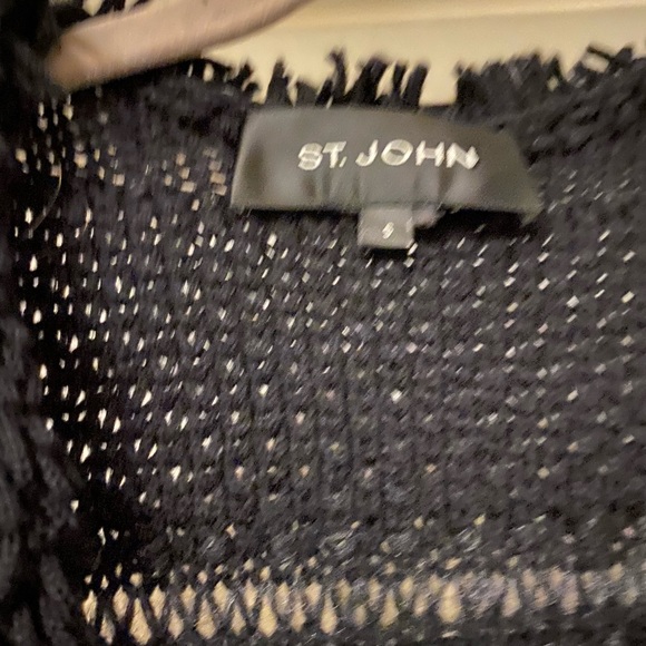 St. John wool black fringe sleeveless cardigan small - Picture 7 of 7